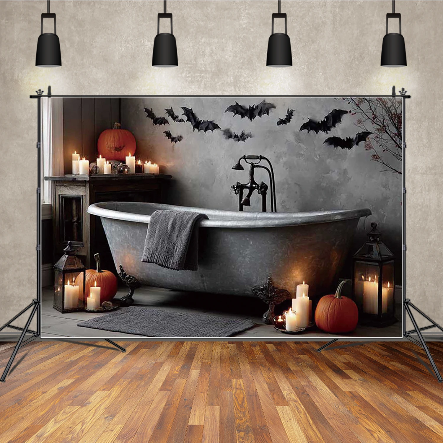 MOON.QG 2025 Halloween Decoration Backdrop Bats Cemetery Night Circus Backgrounds Poster Photo Zone Photography Accessories