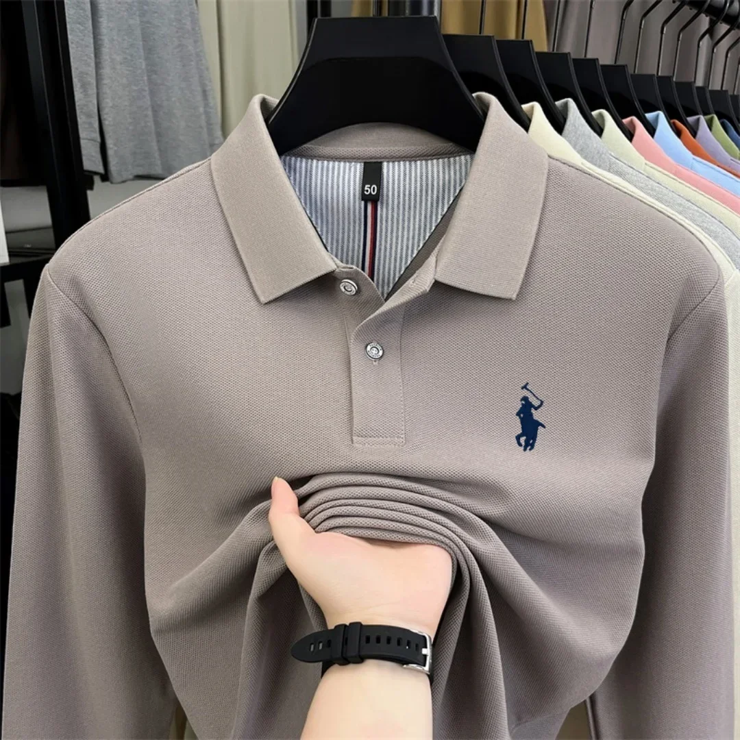 100 % reine Baumwolle, hochwertige Marke, Herren-Polohemd mit langen Ärmeln, Herbst-/Winterkollektion, modisches, luxuriöses Golfoberteil mit Stickerei, lässiges T-Shirt. – Detail 3