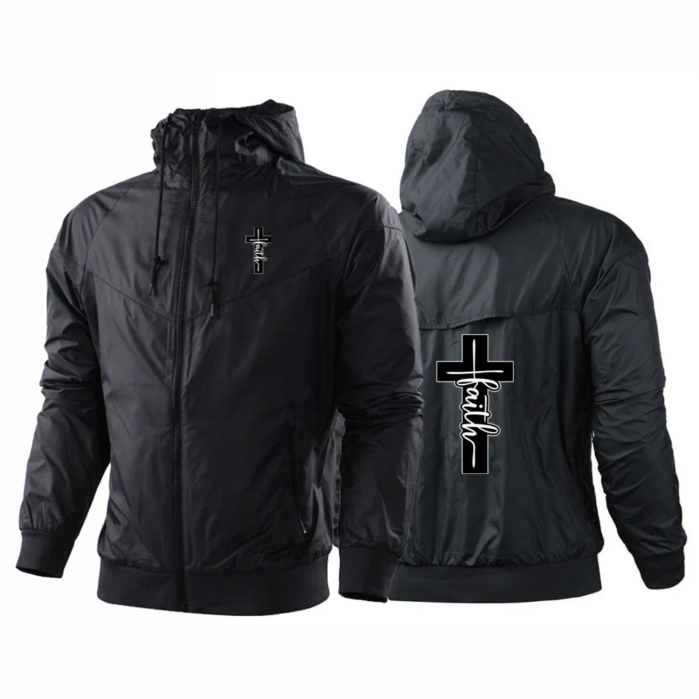 

2024 Men New Faith Spring and Autumn Printing Trendy Five-Color Stitching Comfortable Casual Windbreaker Thin Jacket Tops