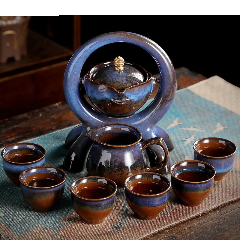 Ceramic Stone Grinding Semi-automatic Tea Set Kung Fu Teaset Ceremony Supplies Flower Teaware Multicolors Teapot Gifts