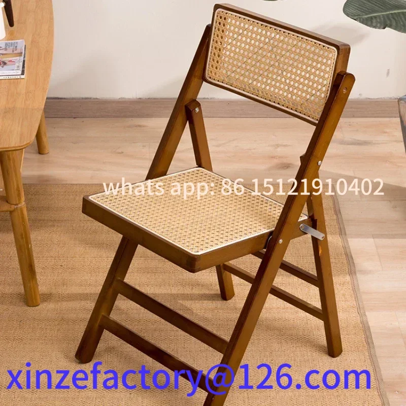 

Customizable Bamboo Foldable Stool Home with Back Rattan Dining Chair Portable Adult Outdoor Bench