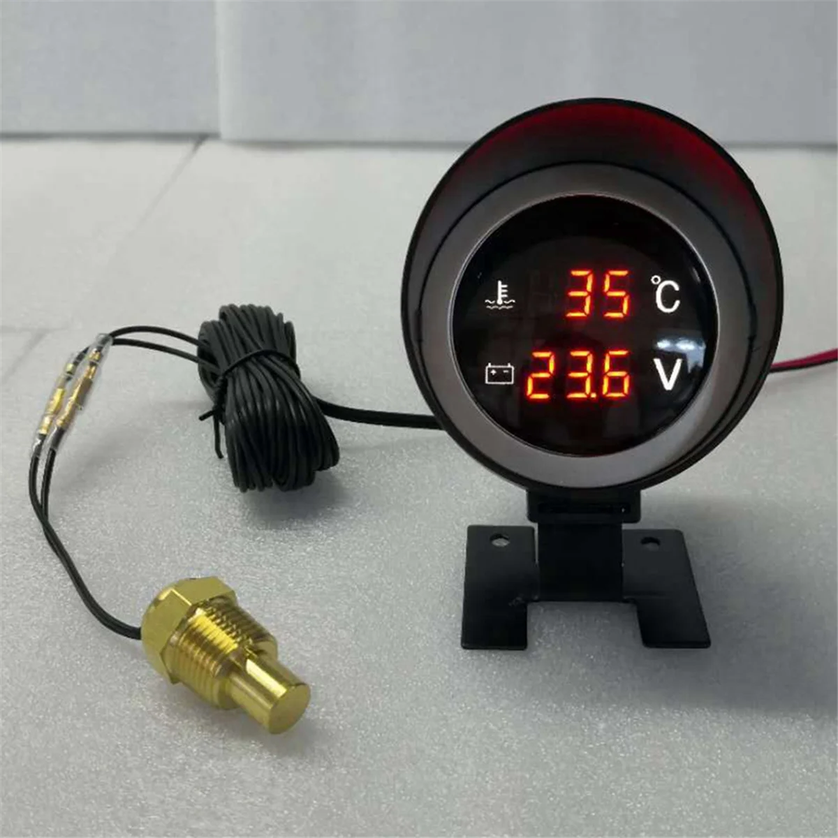 Round Led Digital Car Truck Water Temp Gauge Temperature Sensor Temperatura Moto + Voltmeter Volt Voltage Meter 2 in 1 B