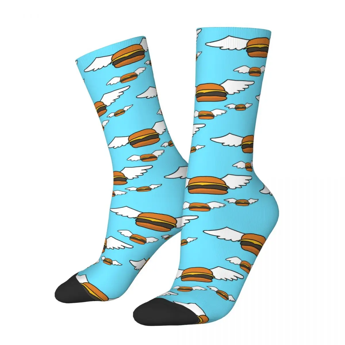 Calcetines largos de pintura de hamburguesa voladora, medias absorbentes de sudor Harajuku para todas las estaciones, accesorios para regalos Unisex