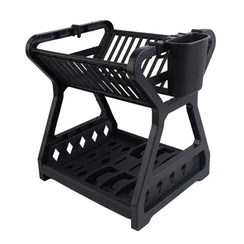 Double-layer Kitchen Dish Bowl Draining Storage Rack with Chopstick Cage Household Tableware Organizer Tray Box Basket