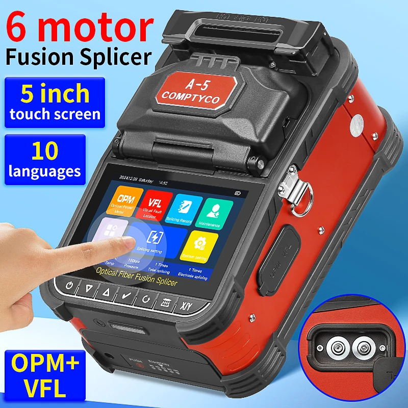 

COMPTYCO A-5/FS-60F/AUA-70F Optical Fiber Fusion Splicer Multilingual 6 Motors SM MM Fiber Core Splicer Machine Built-in OPM VFL