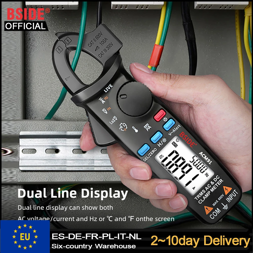 Pince ampèremétrique numérique professionnelle BSIDE, résolution 1mA, True RMS, DC/AC 100A, multimètre, testeur de courant et de tension pour voiture