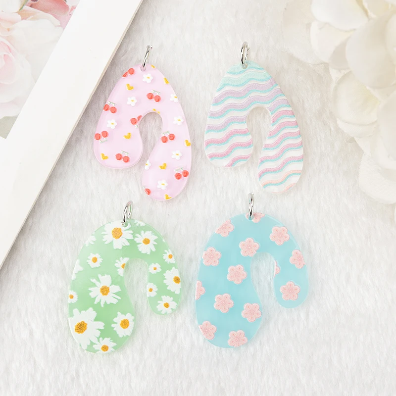 8 قطع سحر زهرة لطيفة الإبداعية الاكريليك الملونة الكرز ديزي جريل القرط قلادة قلادة DIY صنع الملحقات