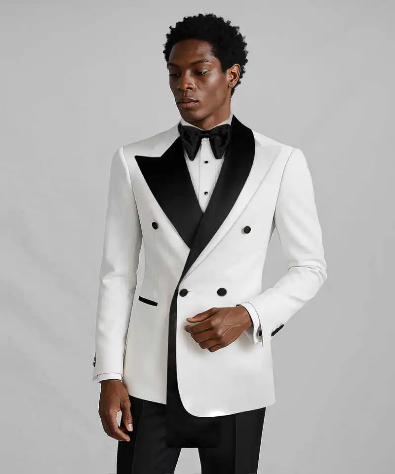 Designer Wedding Tuxedos Fashion Peaked Lapel Double Breasted Men Suit 2 Pcs Jacket  Pants Evening  Business Blazers Customized