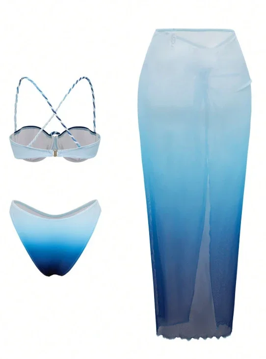 Gradient Color 3PCS With Skirt Underwired Bikini Women Swimwear Female Swimsuit Three-pieces Bikini set Bather Bathing Suit Swim