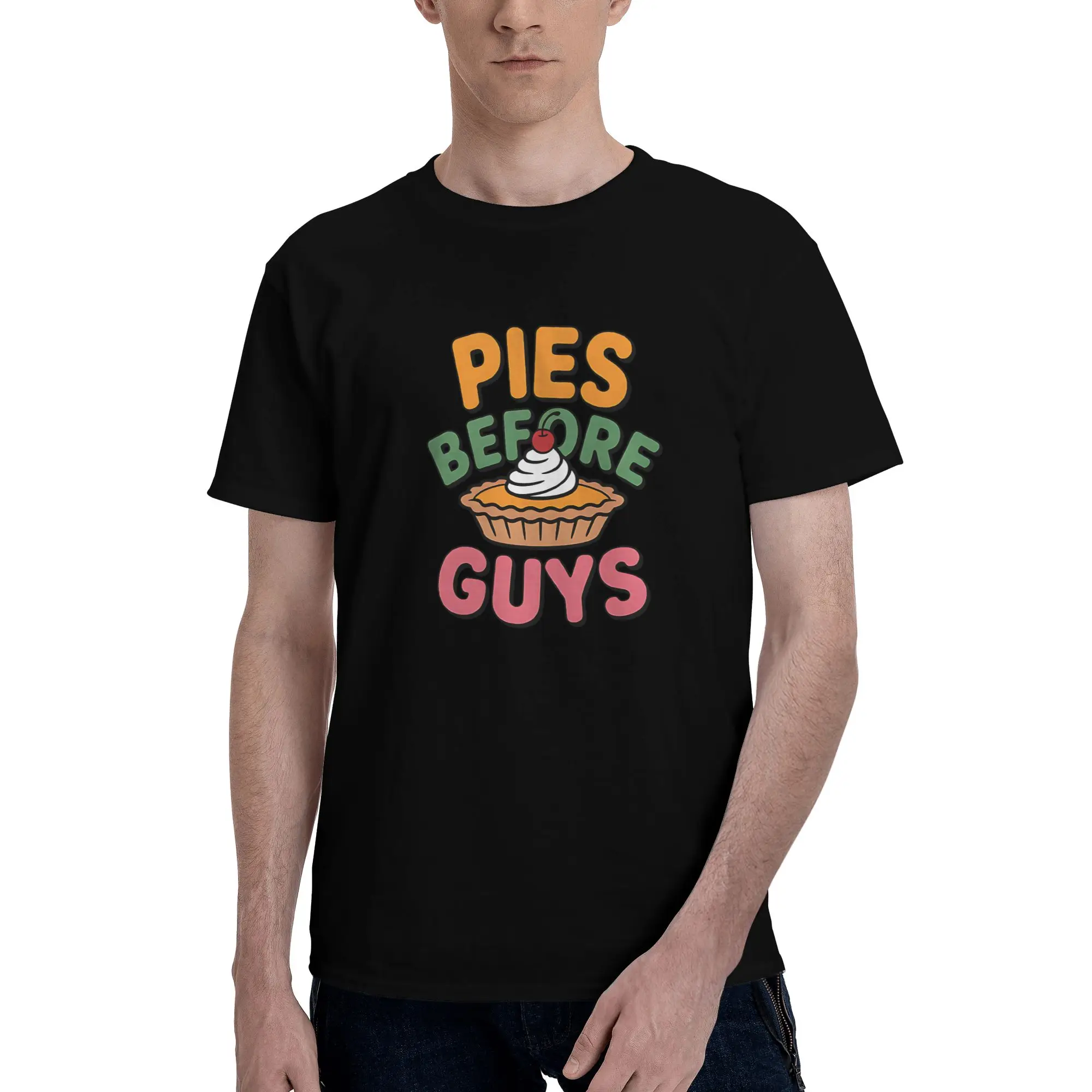 pies before guys Men Short Sleeved T-Shirt Soft Trippy Design Crew Neck Cool Edgy Art Hipster Pattern Print Graphic
