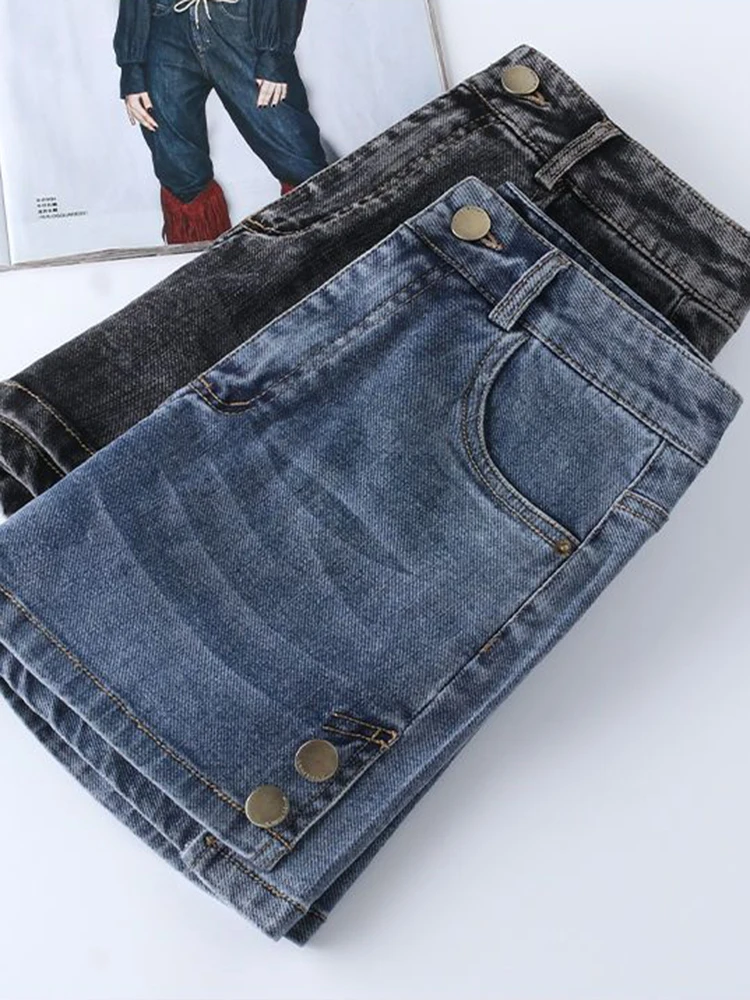Vintage Slim Denim Shorts Women High Waist Casual Pockets Hotsweet Shorts Summer Retro Streetwear Female All Match Jeans Shorts