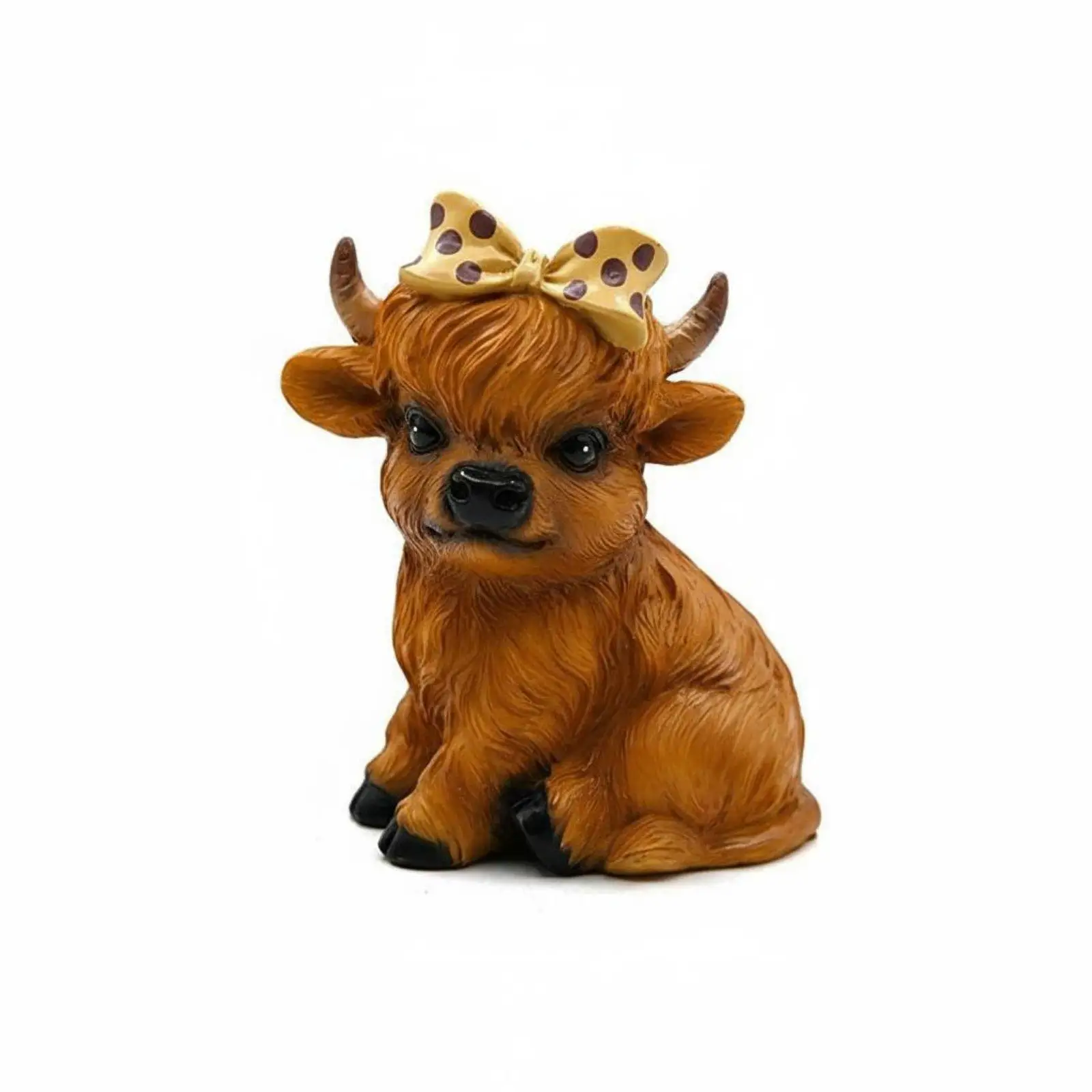 Charming Resin Cow Figurine Scottish Highland Cattle Calf Statue Hand Painted Decor for Office Shelf Nature Lover Gift