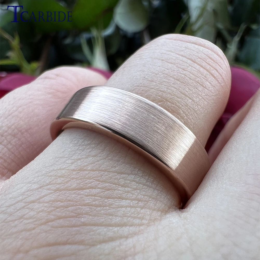 4MM6MM8MM Rose Wedding Band Men Women Classic Tungsten Carbide Ring Pipe Cut Brushed Finish Dailylife Gift Jewelry Comfort Fit