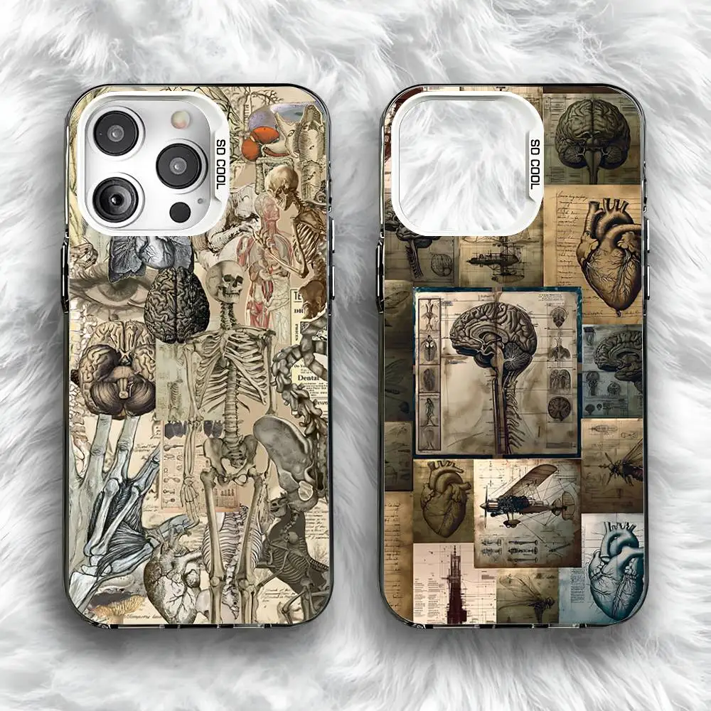 

Medical Art Medicine collage Phone Case For iPhone 16,15,14,13,12,11,Pro,Max,Plus,Mini,SE Anti Fall Gray White Matte Hard Bumper