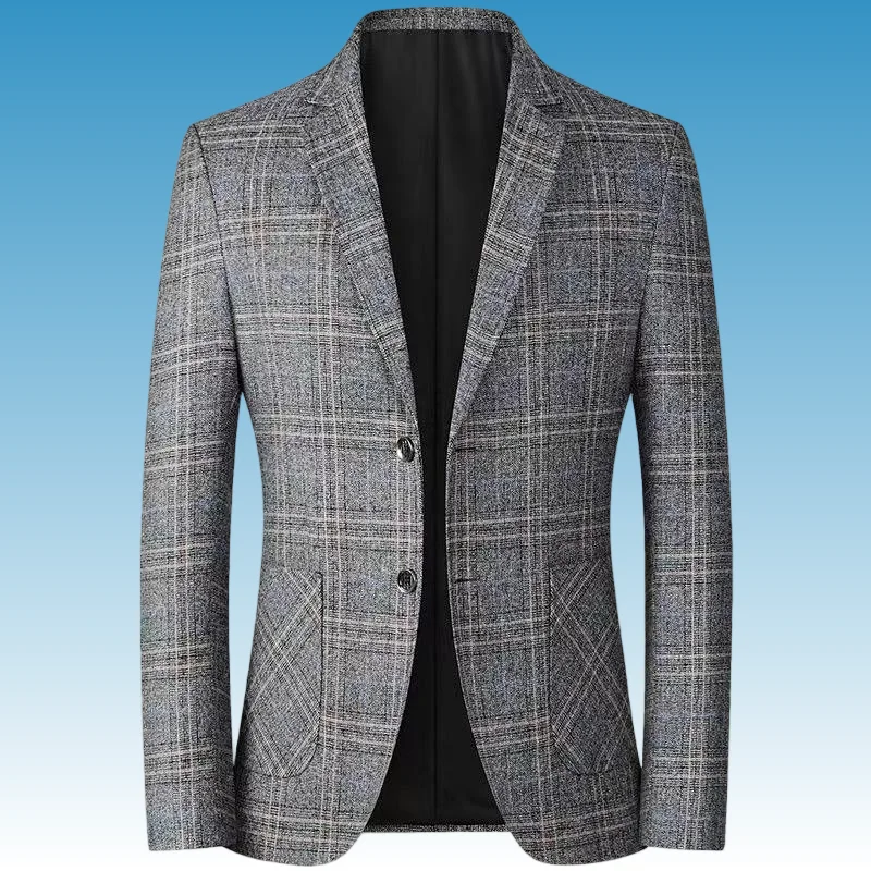 Blazer New Men Fashionable Business Wedding Banquet Casual Hosting Dress Showcases A High-end Middle-aged Checkered Look Blazer