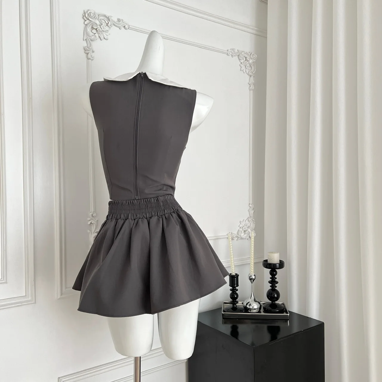 

Retro Doll Collar Svel Spicy Girl Set High Waist Skirt Faionable College Sle Knot Design Summer Outfit for Women