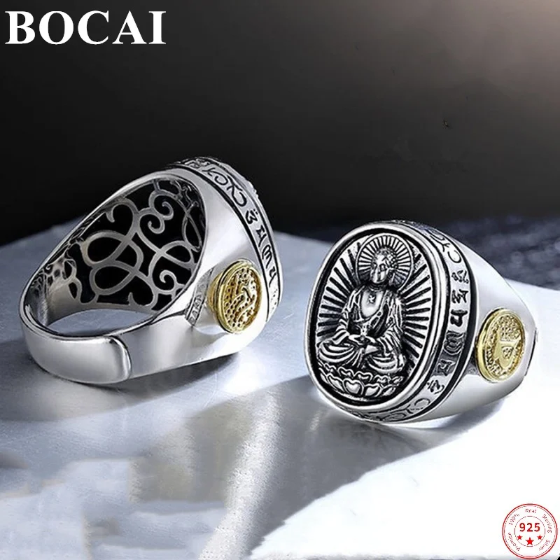 

BOCAI S925 Sterling Silver Rings for Men Women New Fashion Twelve Zodiac Guard God Buddha Jewelry Free Shipping