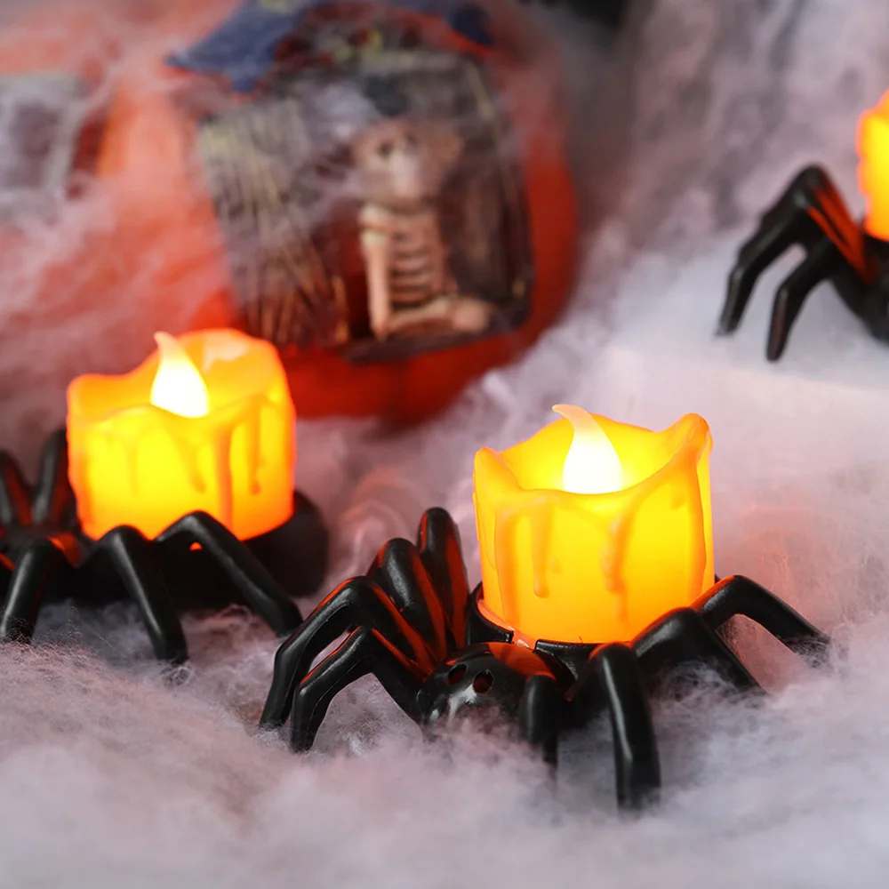 LED Spider Candle Light Pumpkin Lamp Flickering Flameless Battery Lights Flashing Electric Candles Halloween Party Decoration