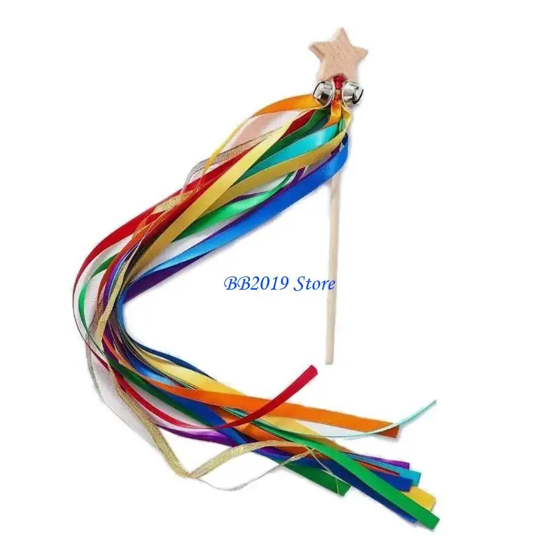 Q0KB Rainbow Ribbon Hand Bells Hand Kite Toy Toy เรียนรู้ของเล่น