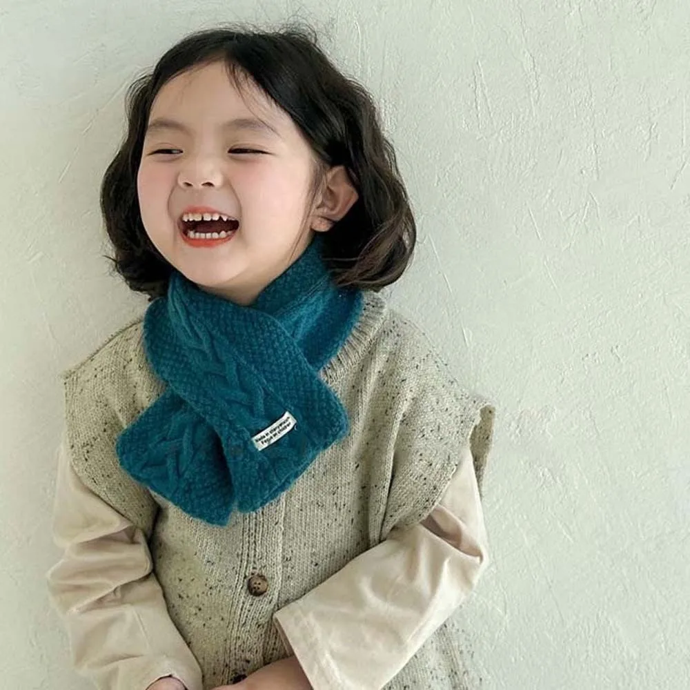 Personality Elastic Children Knitted Scarf Solid Color Trendy Woven Neckerchief All-match Long Winter Cross Muffler Warmer