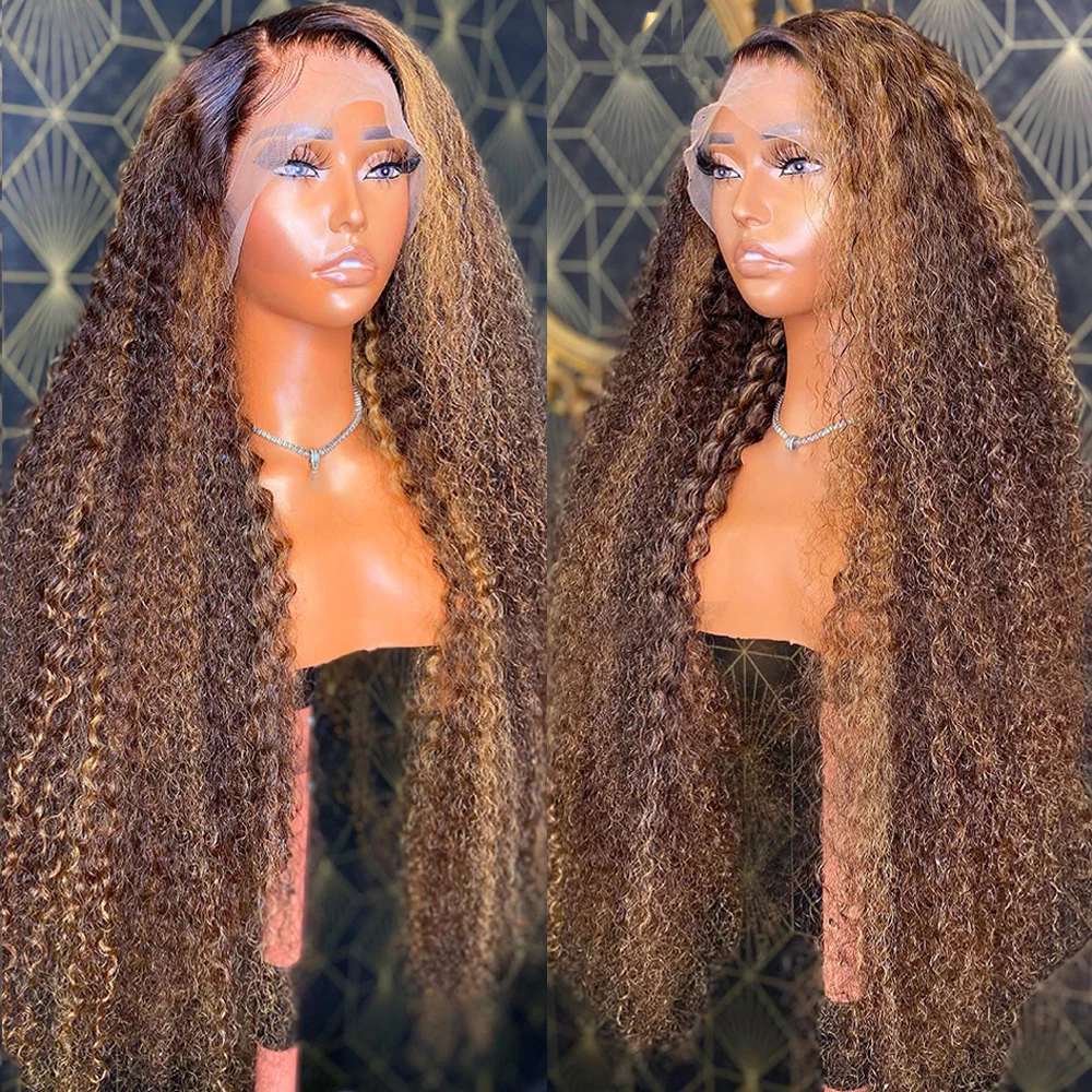 

250 Density Curly Wigs Human Hair Highlight Ombre Colored 13x4 HD Lace Frontal Deep Wave Wigs Bleach Knots For Women Preplucked