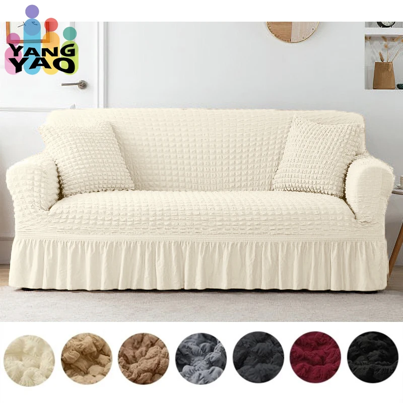 

Plaid Seersucker Sofa Cover Stretch Sofa European Slipcovers Armchair Cover Corner Sofa Couch Cover 1/2/3/4 Seat For Living Room