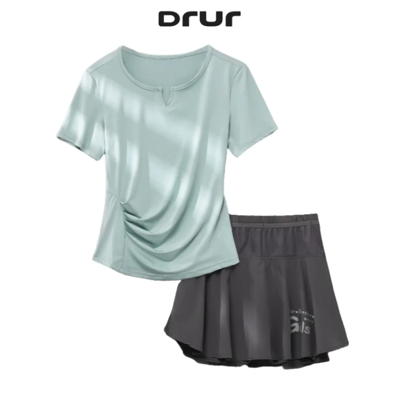 

DRUR Summer A-Line Tennis Skirt Set Women Lightweight Golf Wear Gym Outfit 2 Piece Sport Shirt Skort Suit Athletic Tracksuit New