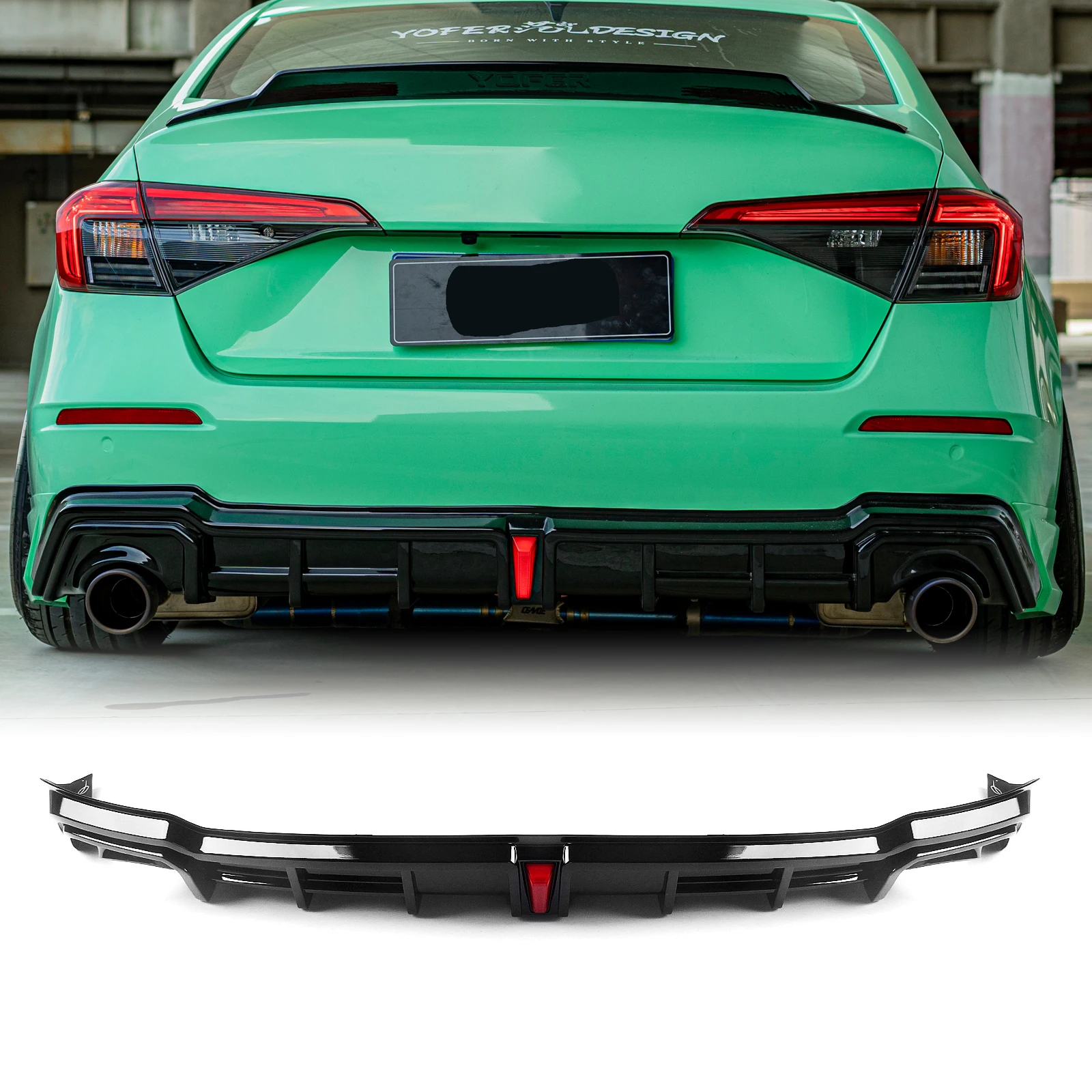 

YOFER Rear Bumper Diffuser Lip With LED Brake Light For Honda Civic 11th 2022-2025 Tail Boot Side Spoiler Splitter Corner Cover