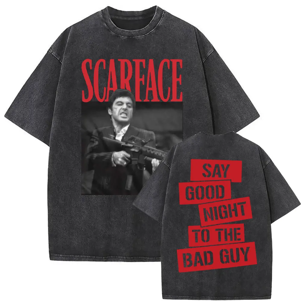 Потертая Винтажная футболка с надписью «Al Pacino», как у Тони Монтана, надпись «Good Night To The Bad», футболки со слоганом, Мужская футболка большого размера 90-х
