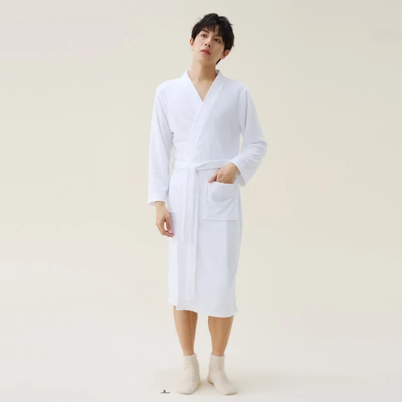 

2024 NewCouples Water Absorption Bathrobe Quick Dry Terry Kimono Long Bathrobe Home Gown Sleepwear Lounging Solid Hotel Spa Robe