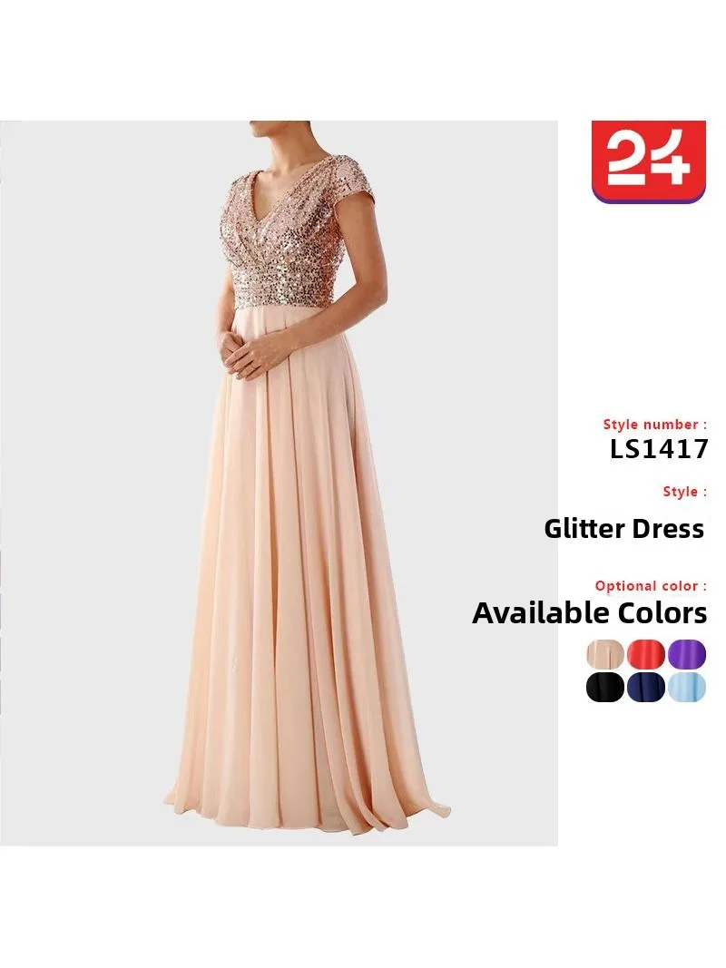 

Весна-лето, новинка 2025, женское платье Svel Dr с v-образным вырезом и пайетками, шифоновое вечернее платье с высокой талией, полиэфирное волокно