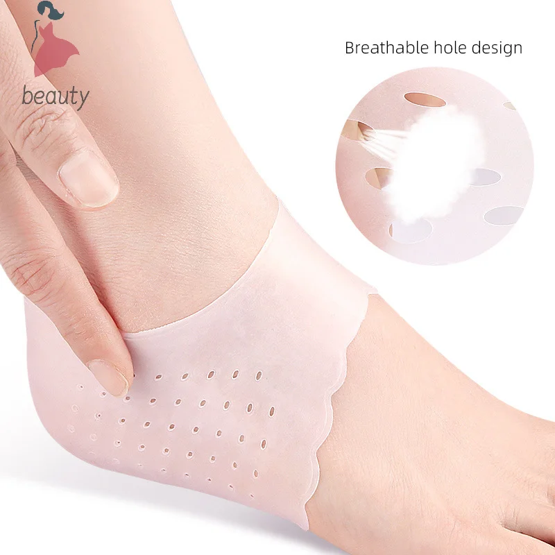 Calcetines de silicona para el cuidado de los pies, antigrietas, Gel hidratante, tacón fino, cubierta de encaje para el talón con agujero, Protector para el cuidado de la piel del pie, 1 par