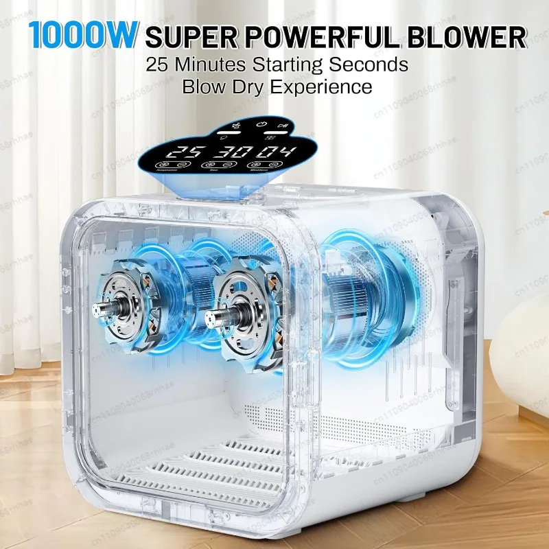 70L Automatic Pet Drying Box Dual Motor 360° Temperature Control Dryer for Cats Small Dogs