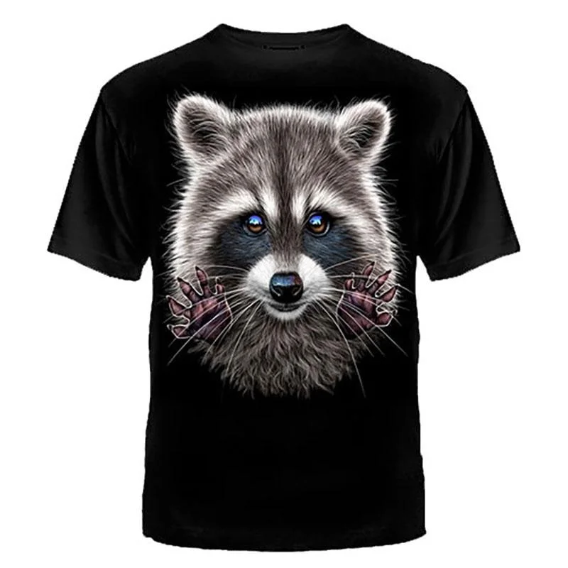 Cute Animal Raccoon Men\'s 3d Print Tshirt Round Neck Black Oversized T-Shirt Summer 2023 Short Sleeves Street Casual Tees Tops