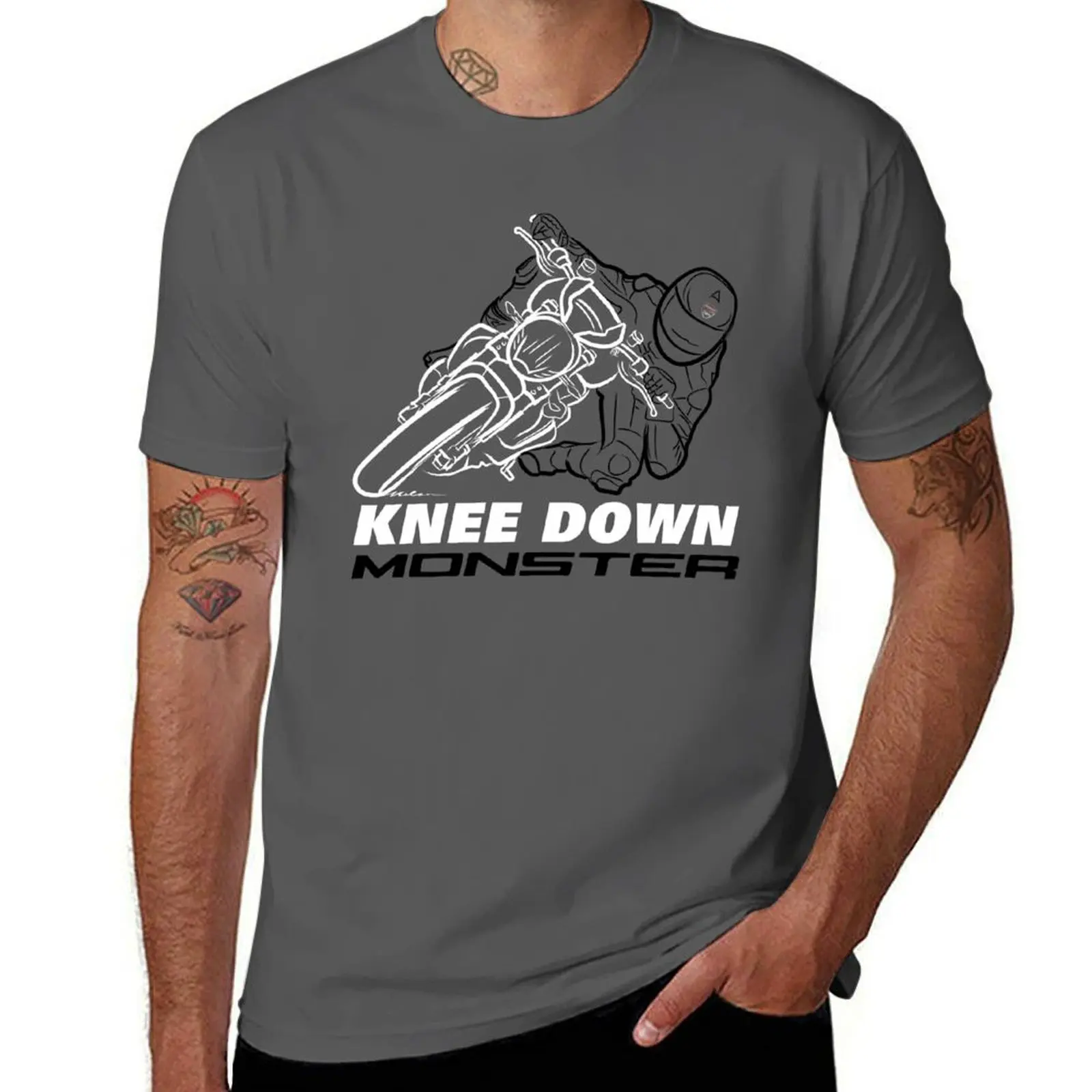 

Knee Down Monster for Monster Lovers - RED Edition with phrase - Biker Quotes T-Shirt Basic Solid Tee for Daily Use