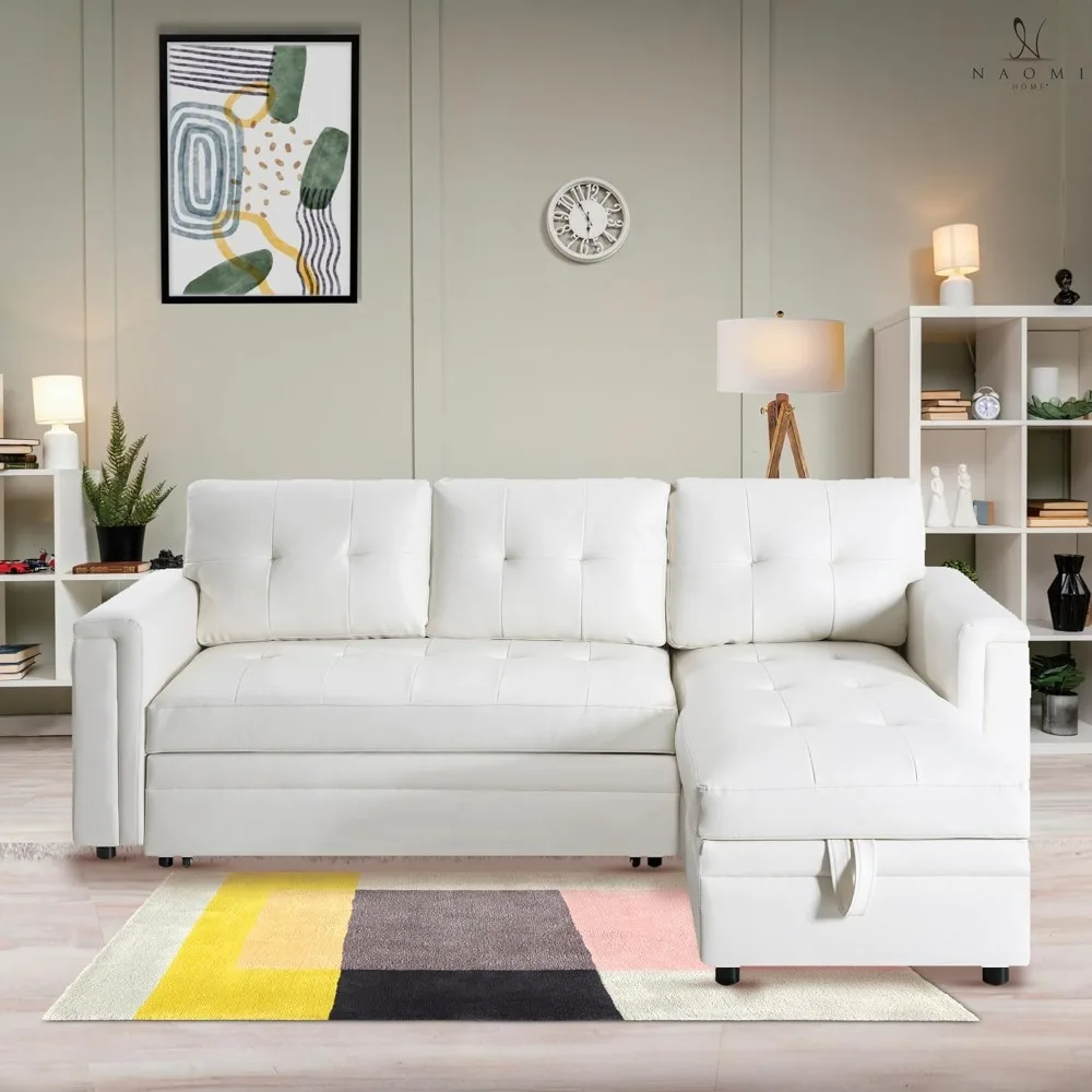 Sectional Sleeper Sofa with USB Ports-L-Shaped Couch Convertible Pull-Out Bed, Ample Storage,Timeless Design