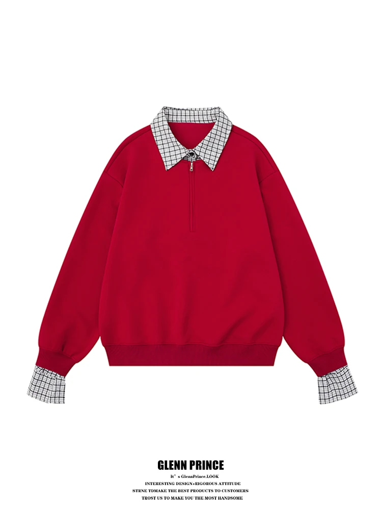 

Мужская толстовка в американском стиле Cleanfit с воротником-поло на молнии, весенний дизайн, свободный крой, длинный рукав, укороченная модель