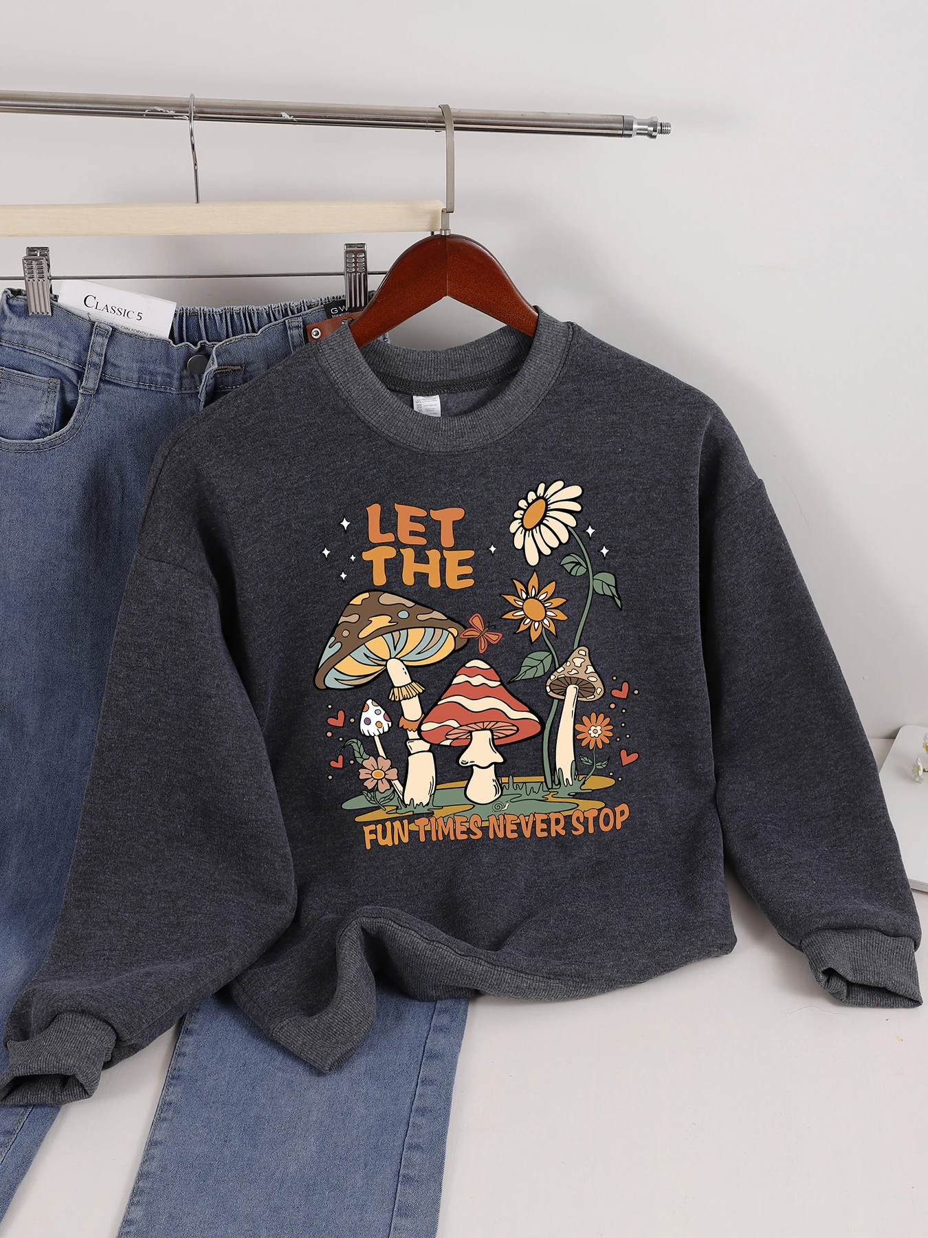 

Пусть веселья время никогда не остановить гриб с принтом подсолнечника, удобная спортивная уличная одежда, женская зимняя флисовая толстовка, повседневная мягкая одежда