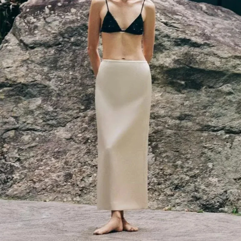 Z jupe tube droite en satin de soie pour femme élégante polyvalente qualité printemps 2025 fibre de polyester 00% jupe premium pour femme