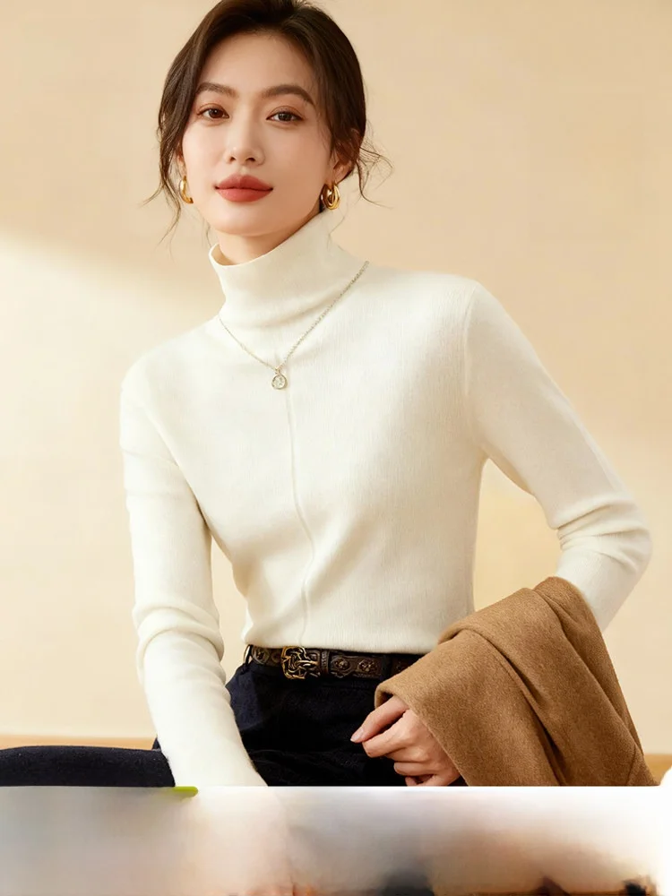

Women's High Collar Knitted Sweater 100 Wool Base Layer Inner Wear Autumn Winter Fashionable Simple Style Long Sleeve C...
