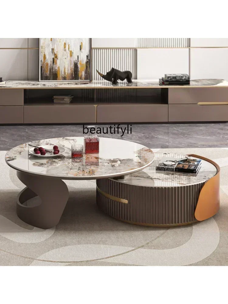 Coffee Table Living Room  Rock Plate Coffee Table round Combination Living Room Retractable Coffee Table Small Apartment