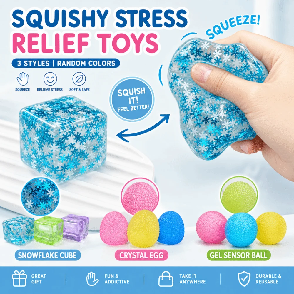 Ice Cube Shape Stress Relief Slow Rise Non-Bounce Fidget Squeeze Anxiety Relief Pass The Time Sensory Squishy