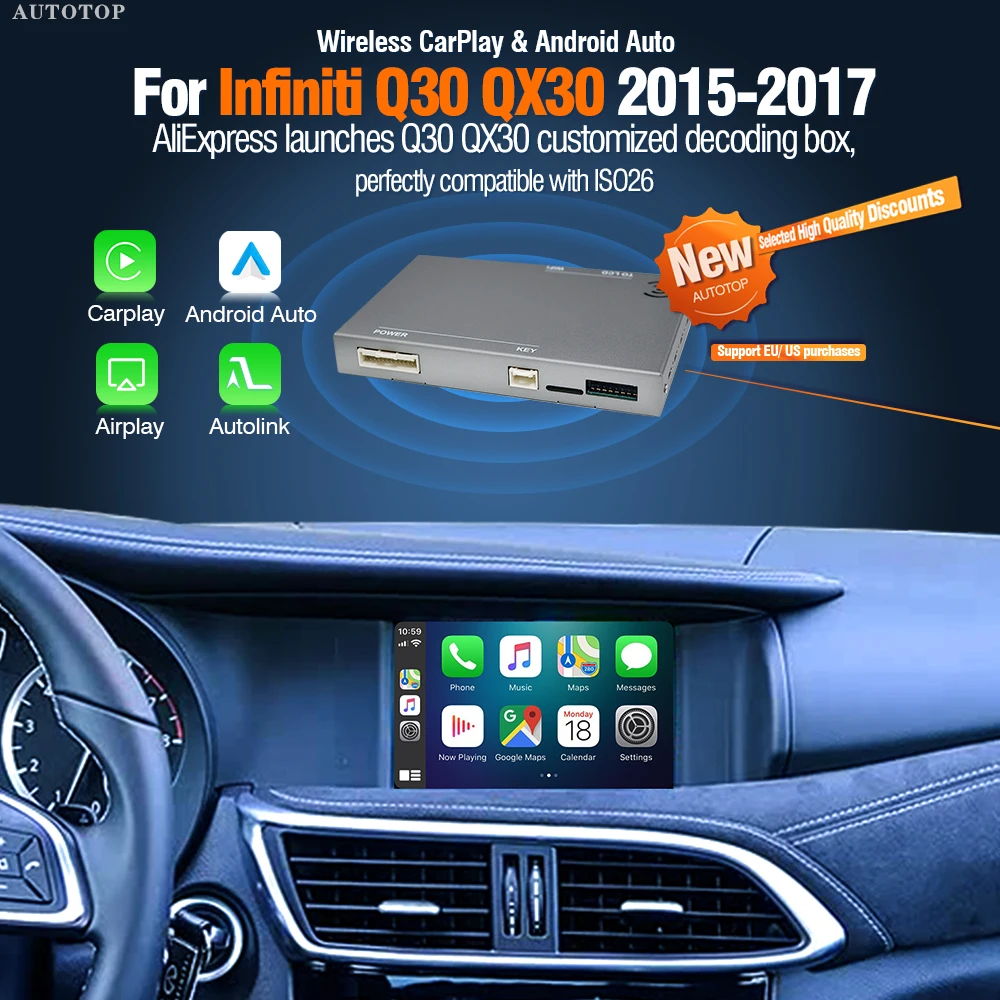 Module CarPlay Android Auto sans fil AUTOTOP pour Infiniti QX30 Q30 2013-2019, kit de mise à niveau de voiture, MirrorLink, Airplay, AUX, BT