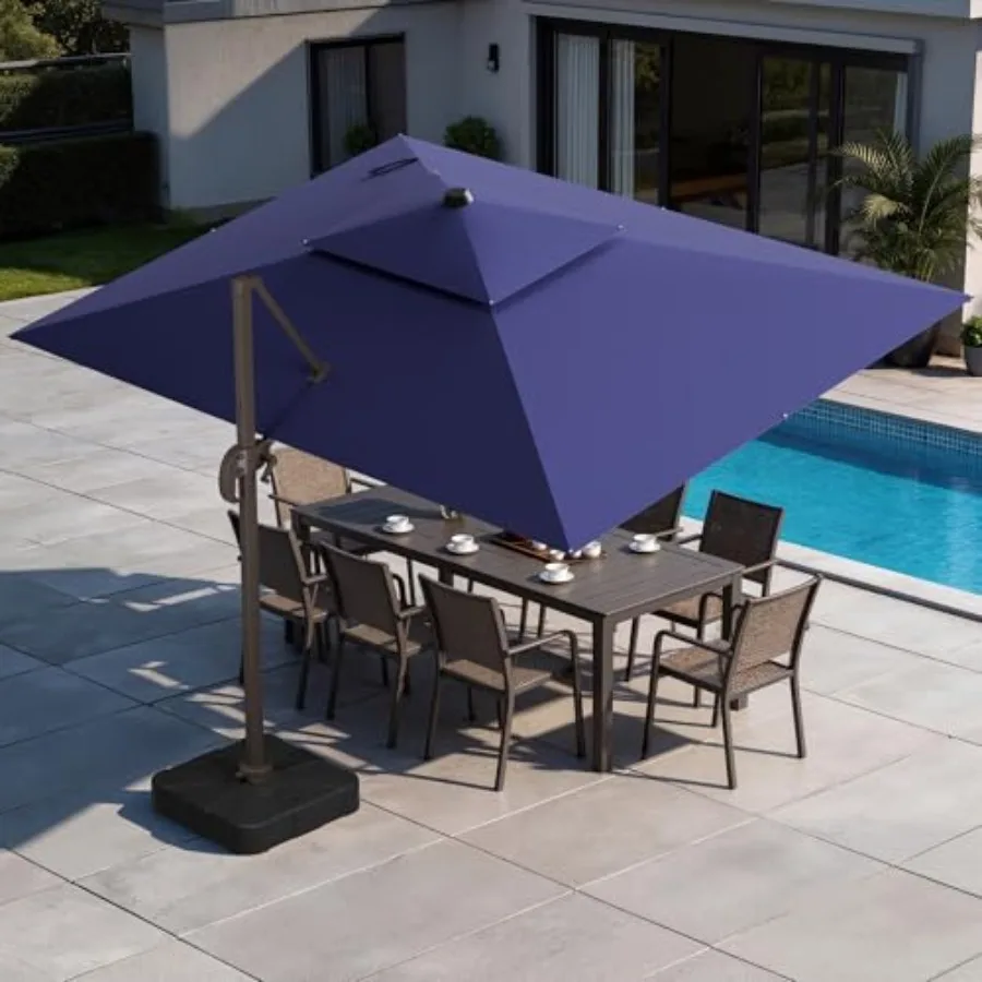

Темно-синий консольный зонт для патио 9x12 футов с основанием в комплекте, прямоугольный зонт с двойным верхом, 7 углов наклона, вращение на 360°, L-образный