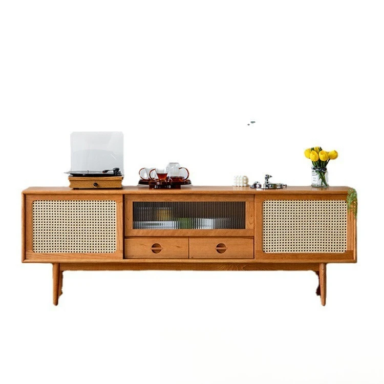 Solid wood TV cabinet living room against the wall multi-functional storage audio-visual