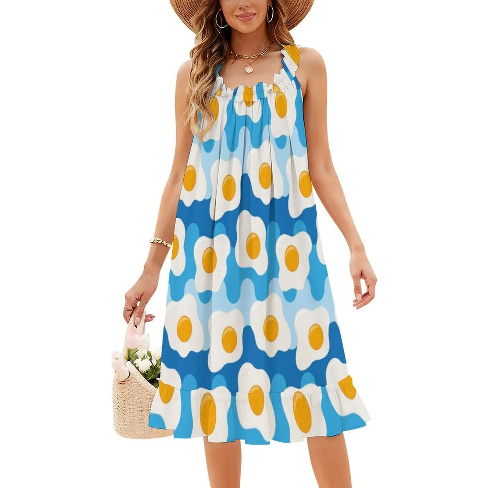 نمط البيض المقلي المرأة الهيب هوب الشارع الشهير اللباس الرسم طباعة حزب نادي ارتداء البيض المقلي البيض الصيف أكل الأزرق الغذاء #4