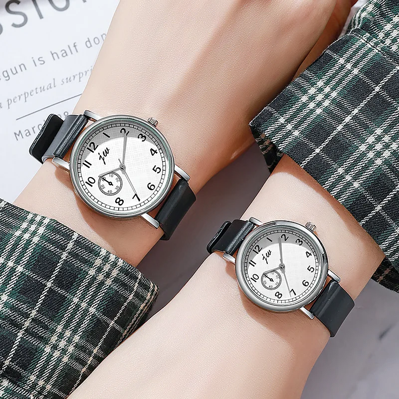 Round couple watch, men's and women's minimalist quartz watch