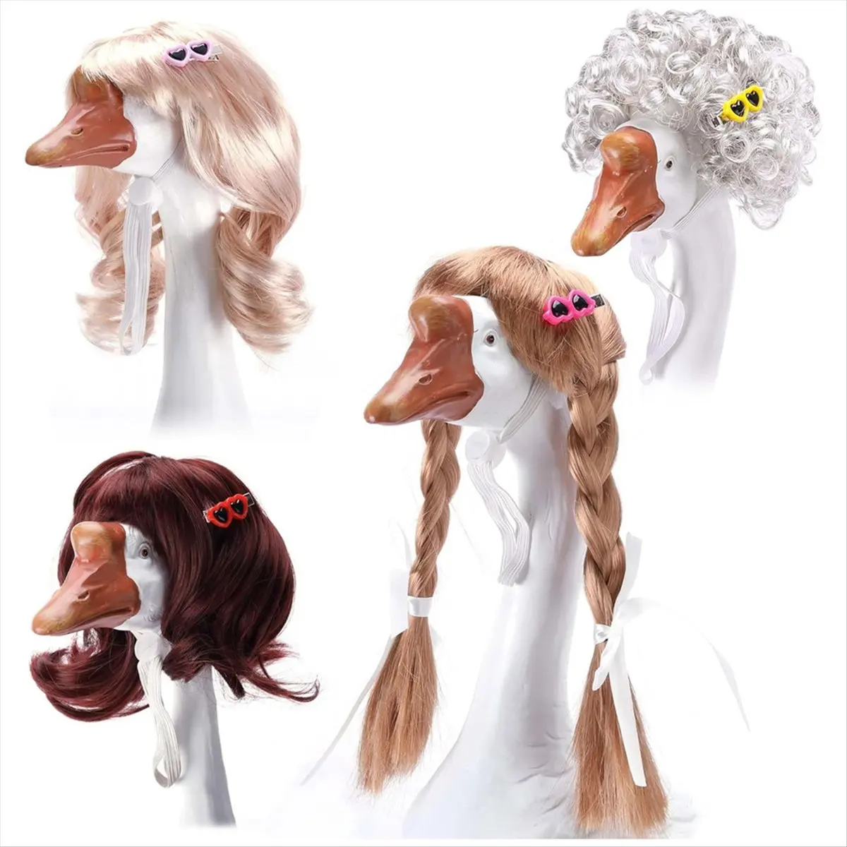 ETRT 4 Pcs Porch Goose Wigs with Hair Clips, Cute Lawn Goose Statue Braid Wig, Porch Goose Outfits Costume for Outdoor