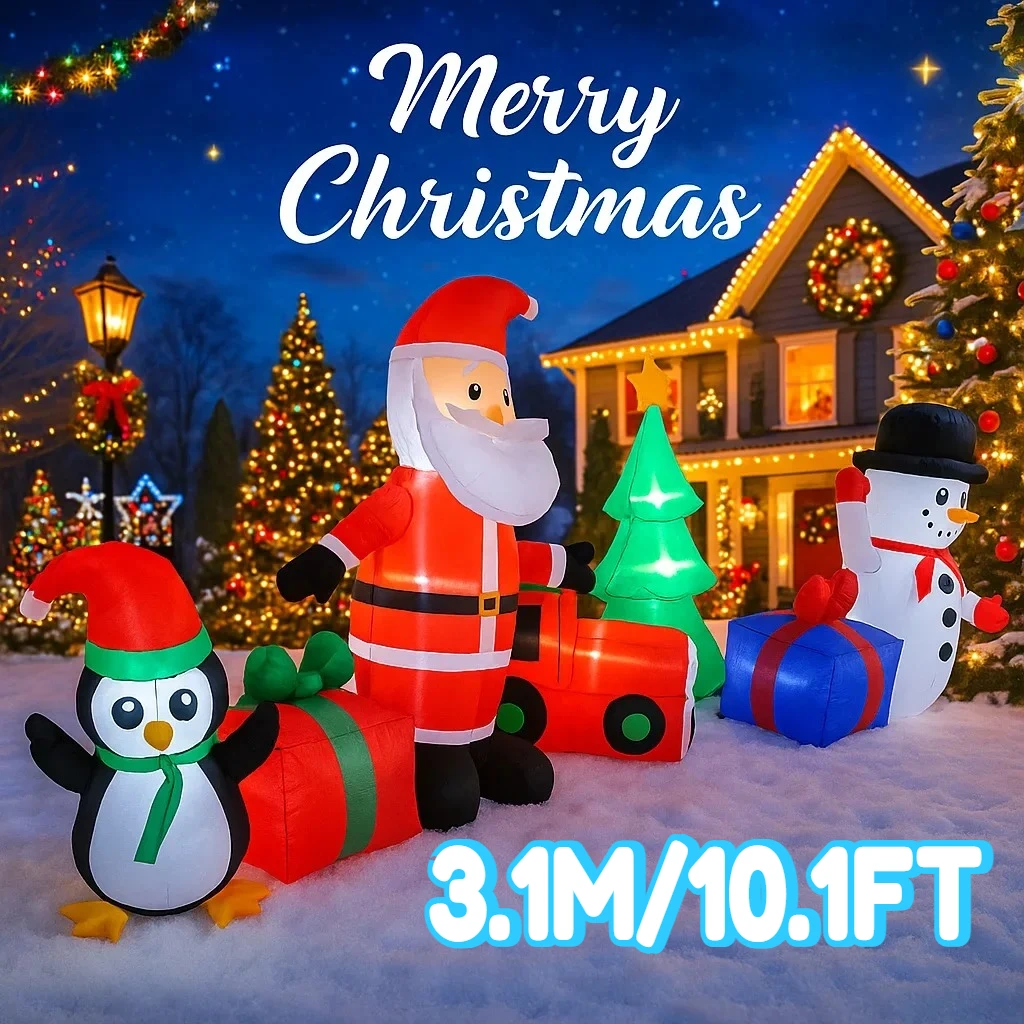 

3.1M/10.1FT Santa Claus Penguin Snowman Inflatable Model Christmas Decor LED Lights Outdoor Holiday Decor Home Yard Party Toys