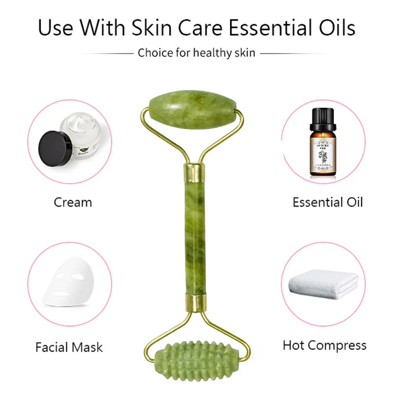 Natural Jade Roller Massager for Face Body Back Foot Massage Roller Facial Liftting Anti-wrinkle Double-end Gua Sha Jade Stone image 4